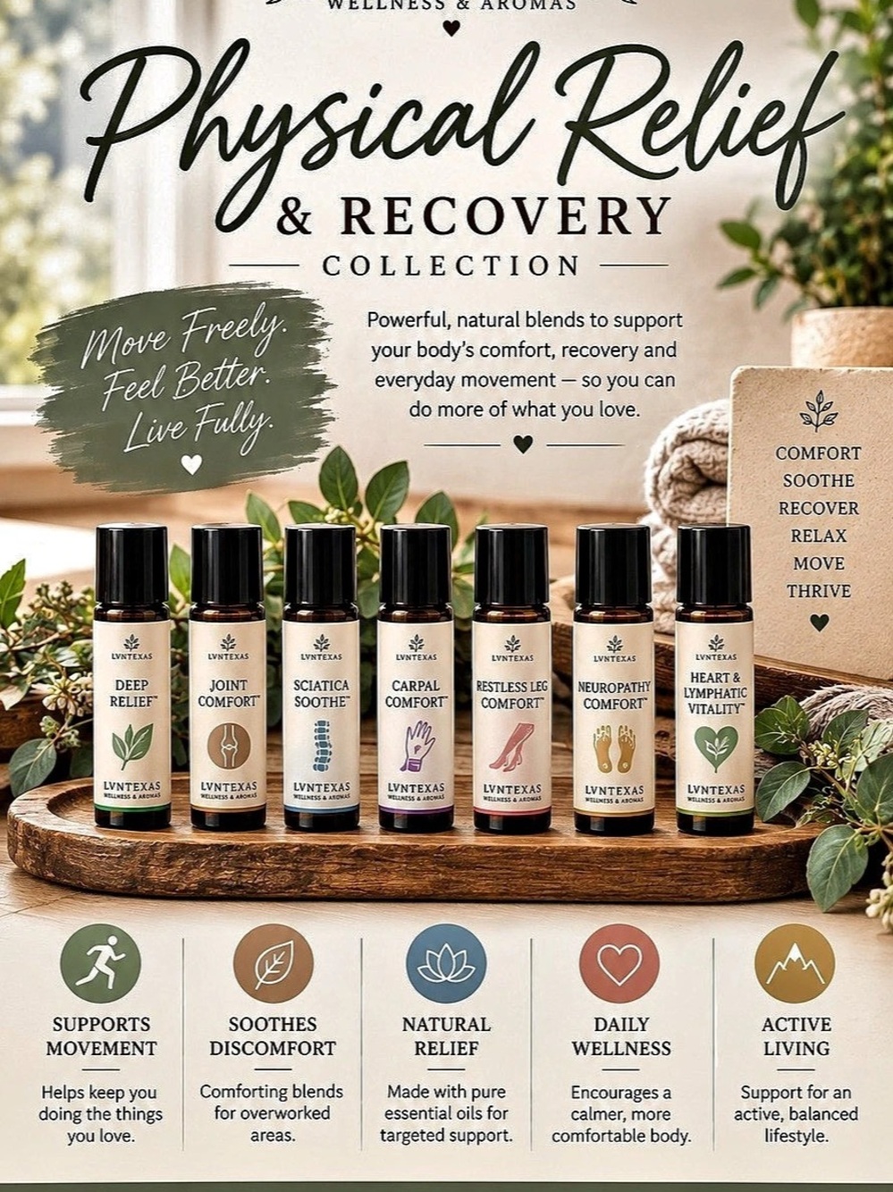 NWOT Physical Relief & Recovery Collection Essential Oil Roller Collection